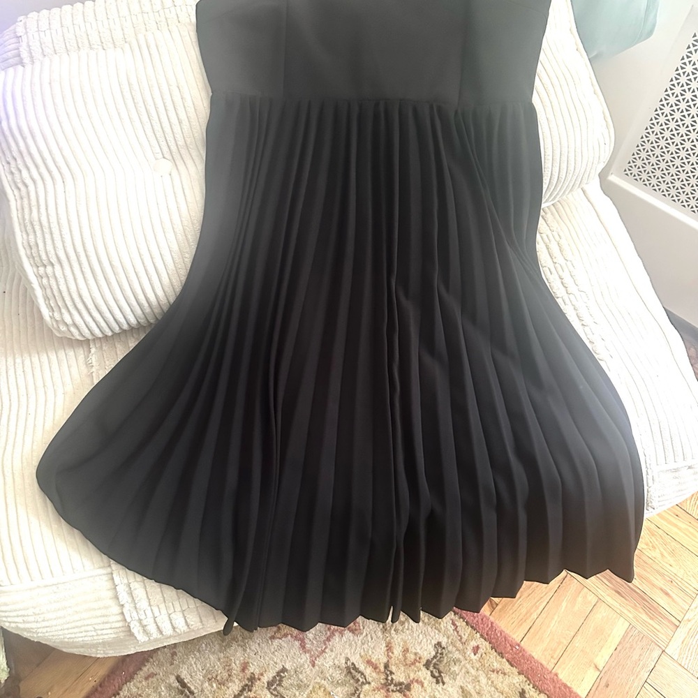 Beulah Black Evening Dress, bottom Pleated Midi Dress, fully lined. Elegant